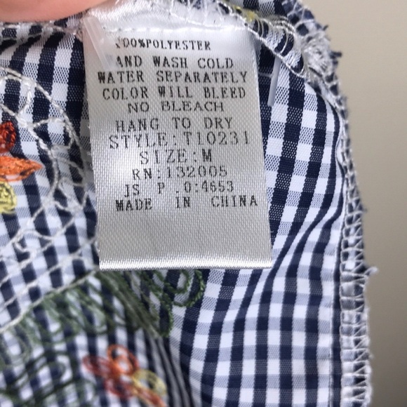 entro Gingham Embroidered Top Crochet Neck Blue - Picture 7 of 7